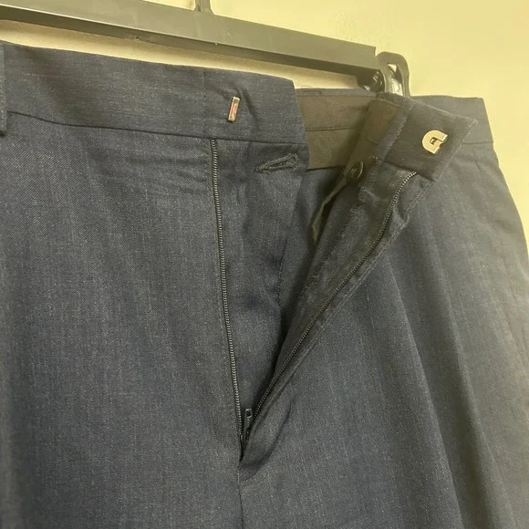 Jos A Bank Trousers Men 35x29 Navy Blue Pleated Cuffed Classic 100% Wool Slacks - Picture 9 of 11